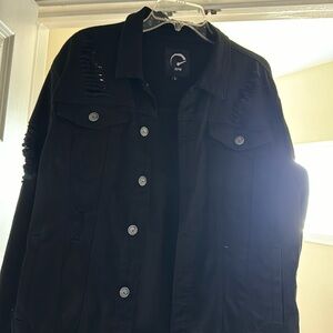 Unisex Black Distressed Jean Jacket